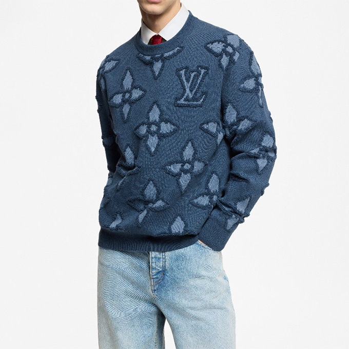 lv louis vuitton monogram jacquard crew neck knit sweater